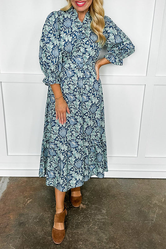 Smocked Waist Floral Printed Maxi Dress