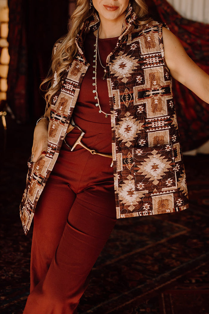 Western Pattern Collared Sleeveless Vest