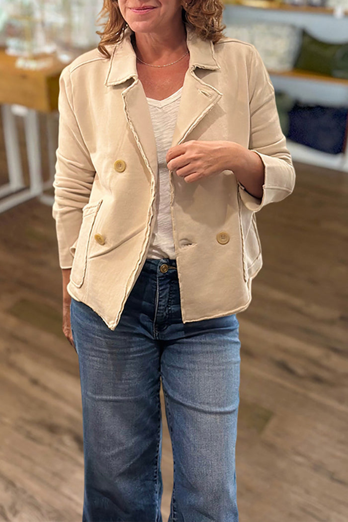 Notched-Lapel Double-Breasted Pocket Jacket