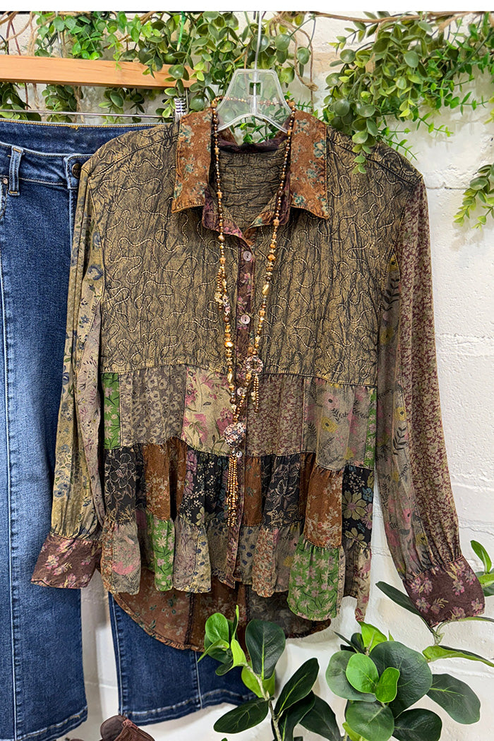 Oversized Patchwork Ruffle Tiered Top