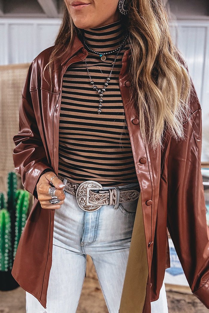 Oversized Leather Button Pocket Jacket