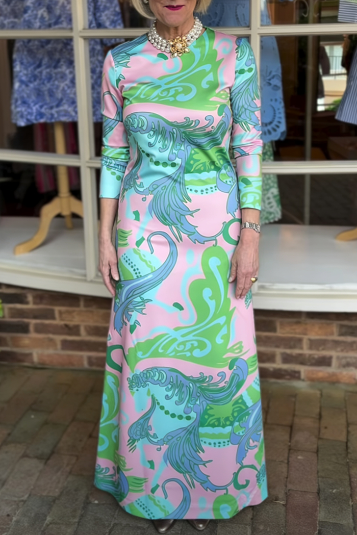 Long Sleeve Print Maxi Dress