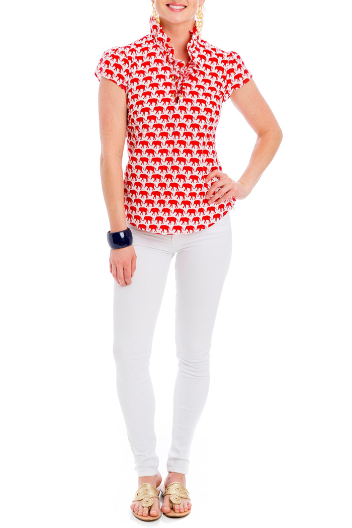 Elephant Print Ruffle Collar Blouse