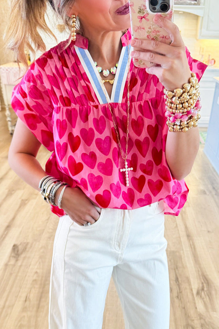 Heart Print V Neck Top