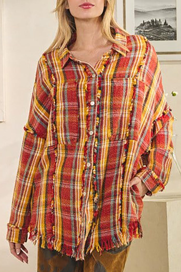 Casual Plaid Fringe Top