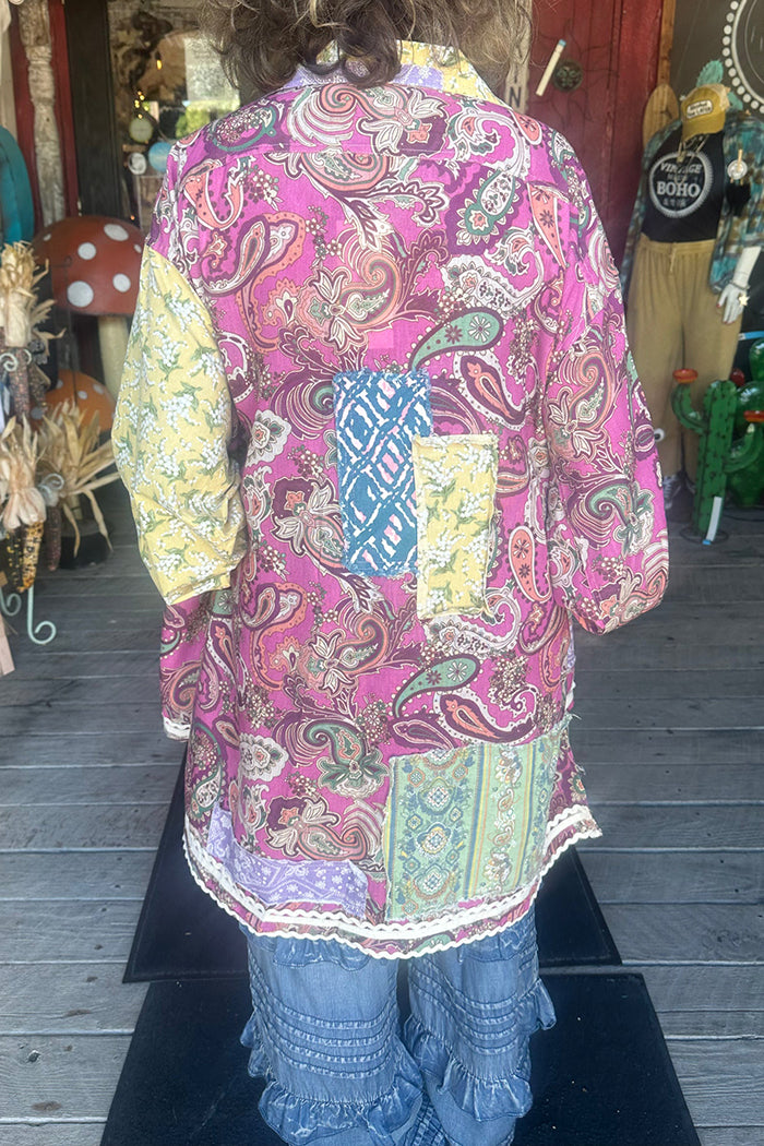 Pocketed Patchwork Button Up Top