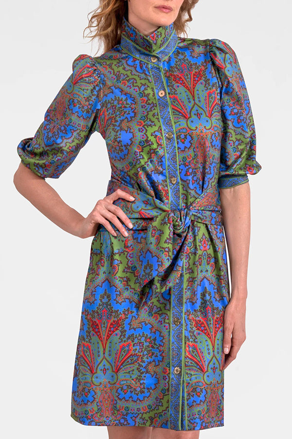 Retro Patterned Belt Dress