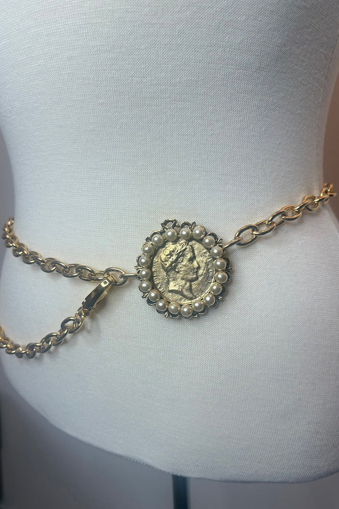 Coin Accent Gold Chain Belt