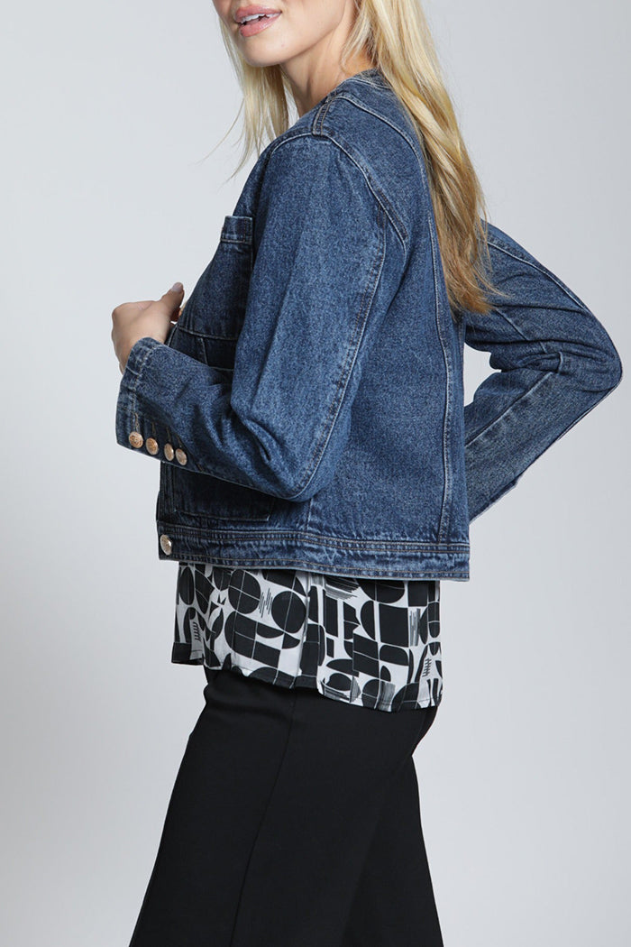 Dark Denim Gold-Button Pocket Jacket