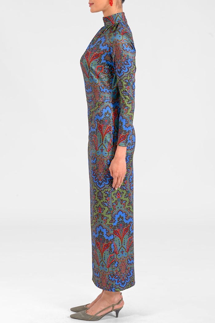 Paisley Mock Neck Pocket Maxi Dress
