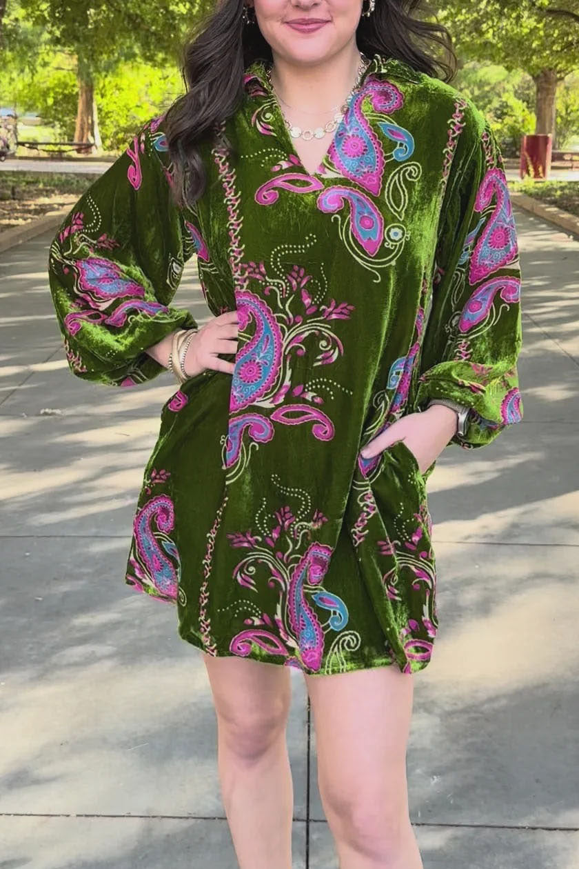 V-Neck Velvet Pocket Dress