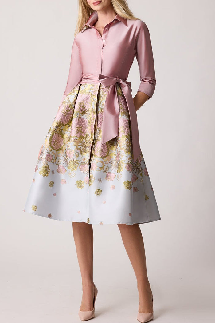 Floral Jacquard Belted Pocket Dress