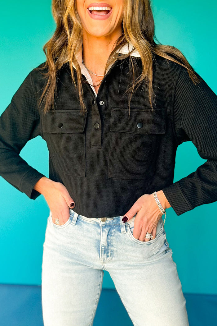 Waffle Knit Button Pocket Crop Top