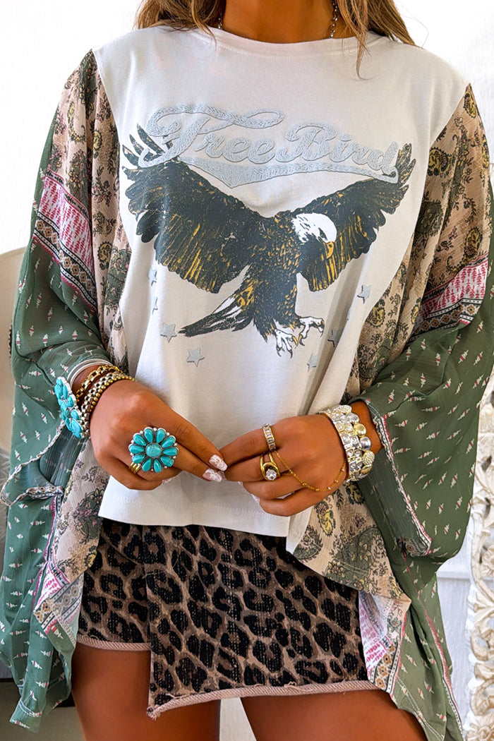 Long Sleeve Eagle Graphic Spliced Top
