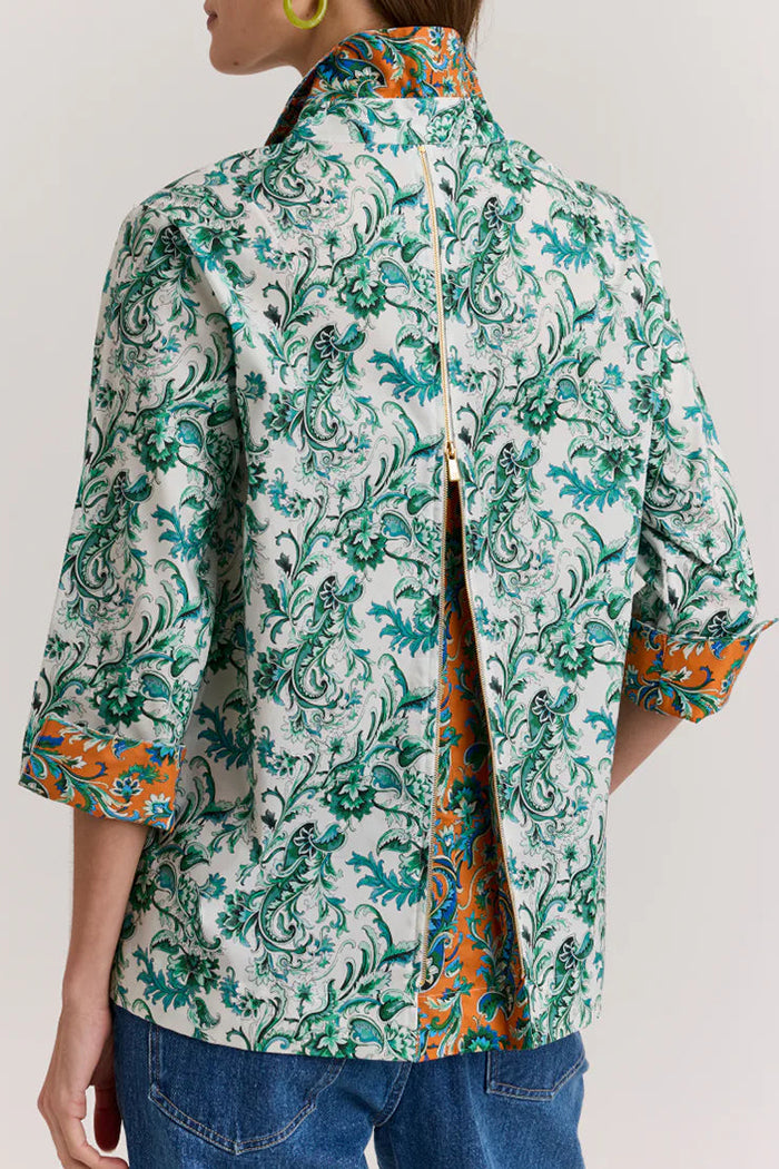 3/4 Sleeve Zip Back Floral Blouse