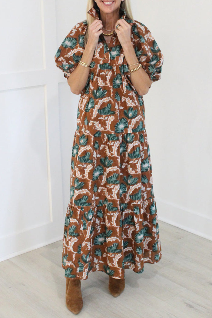 Floral Print Puff Sleeve Maxi Dress