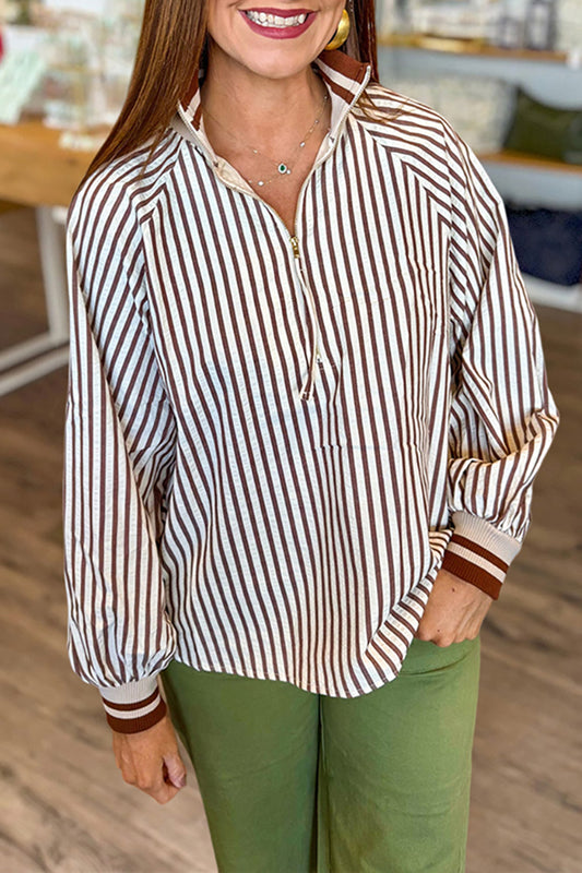 Striped Half-Zip Pullover Top