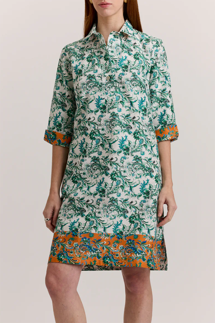 Floral 3/4 Sleeve Contrast Hem Dress