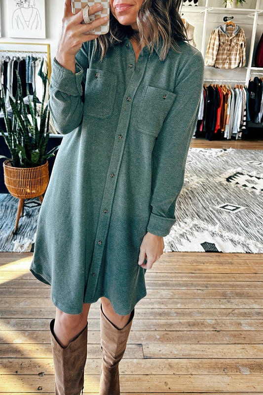 Long-Sleeve Overshirt Pocket Dress