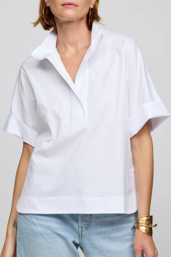 White Elbow Sleeve Top