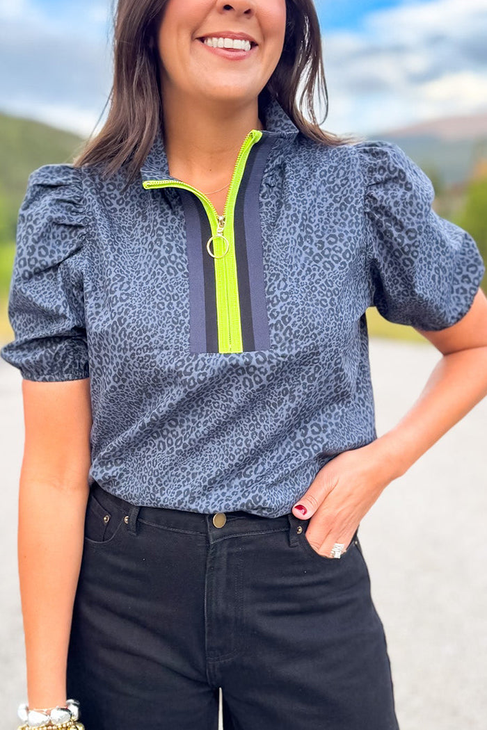 Puff Sleeve Zip Floral Top