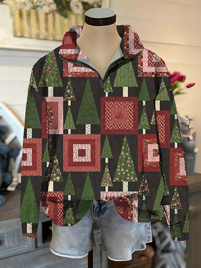Casual Christmas Tree Pattern Top