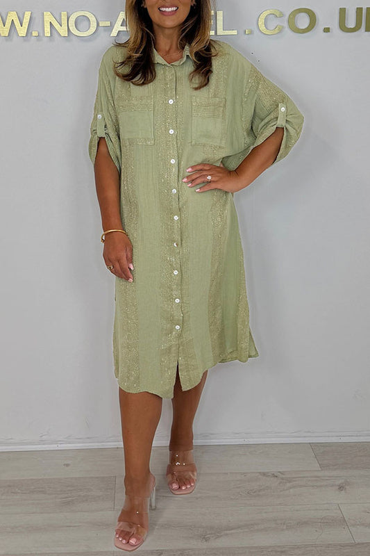 Casual Linen Mix Gold Fleck Dress
