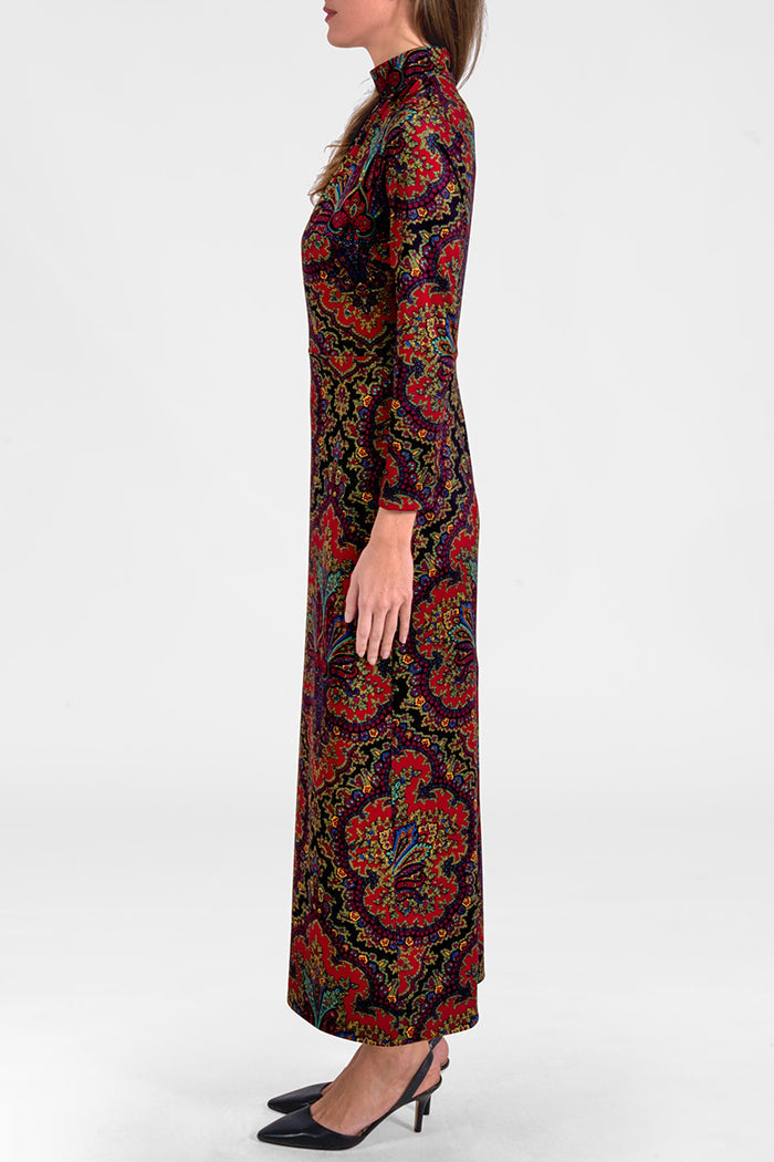Paisley Mock Neck Pocket Maxi Dress
