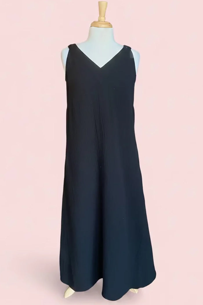Black Sleeveless Pocket Maxi Dress