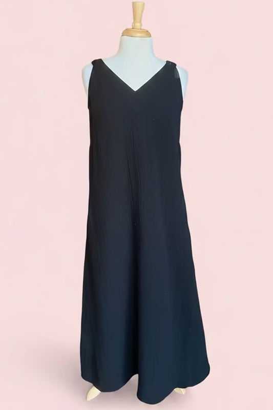 Black Sleeveless Pocket Maxi Dress