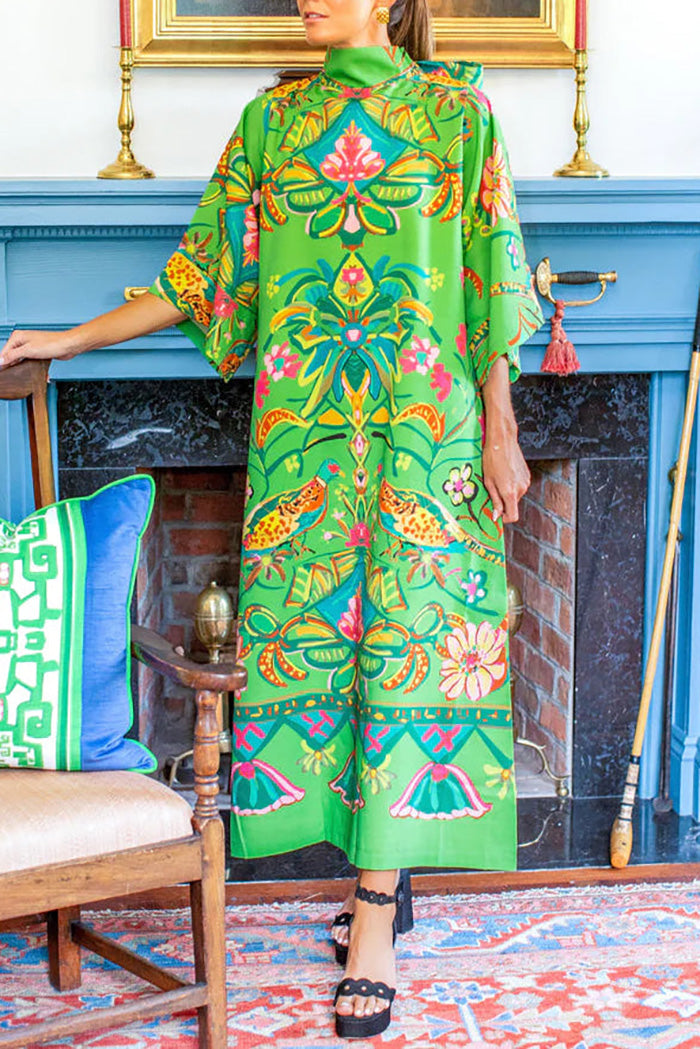 Reversible Print High Neck Tie Maxi Dress