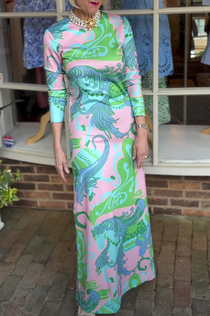 Long Sleeve Print Maxi Dress