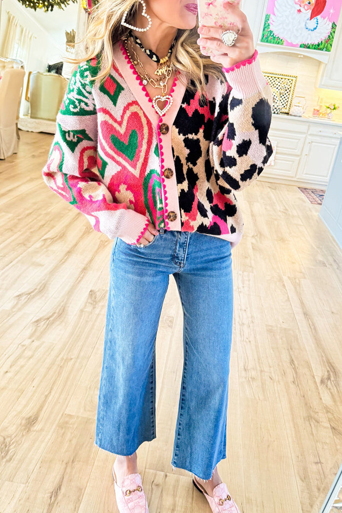 Pink Multi Animal Print Sweater Cardigan