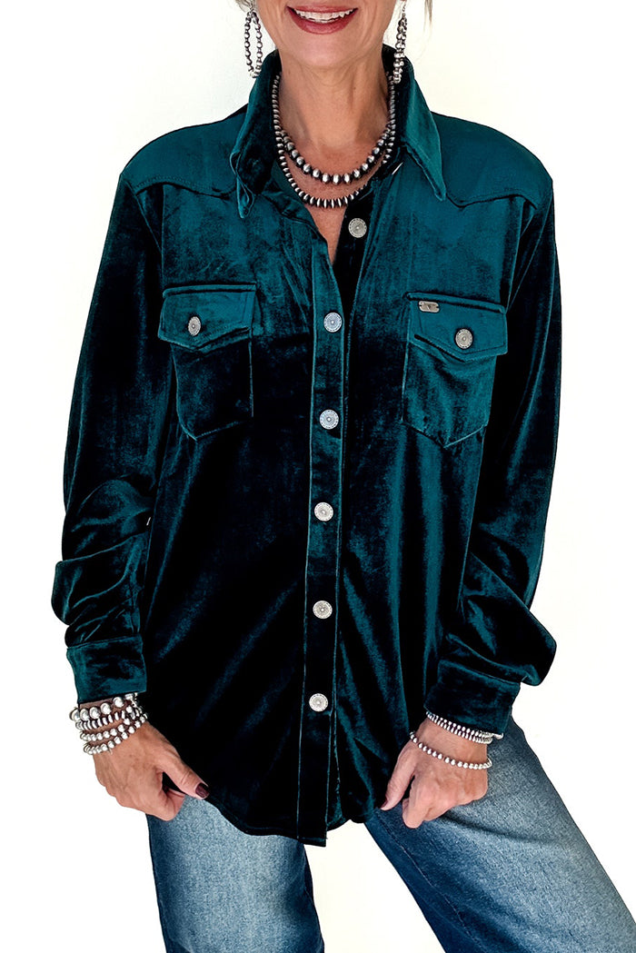 Velvet Buttoned Pocket Top