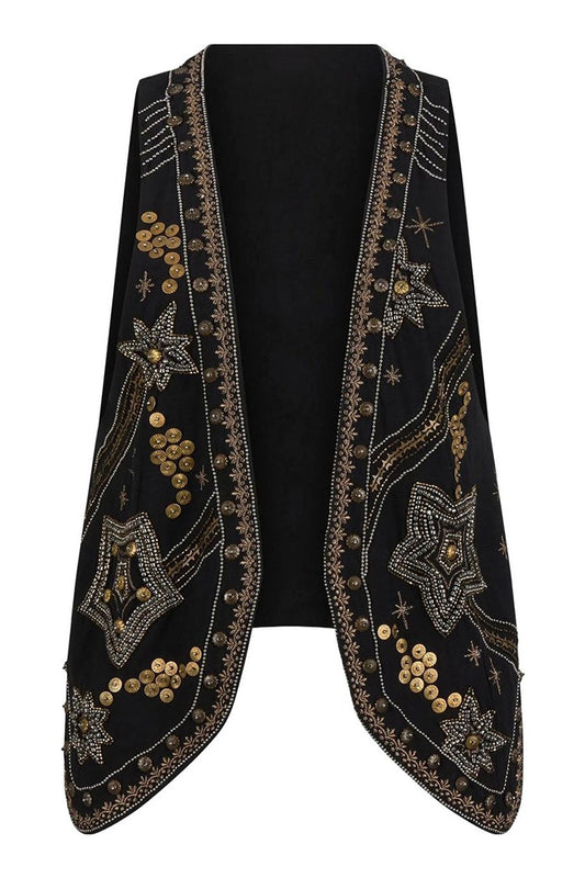 Celestial Sequin Constellation Open Front Vest