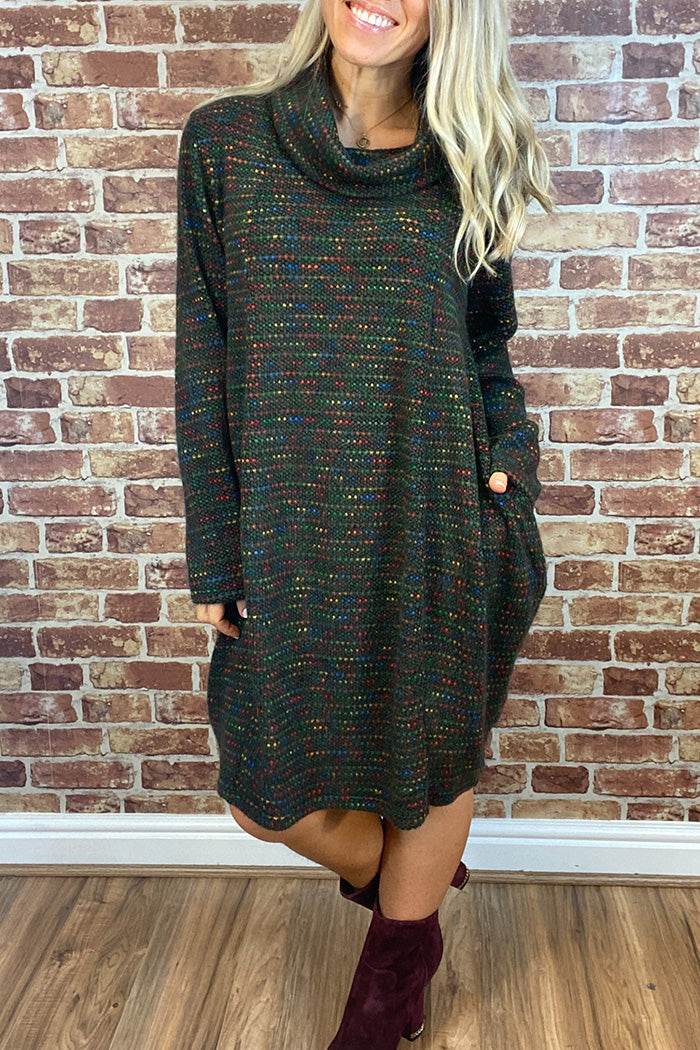 Oversized Cowl Neck Pocket Knit Dress