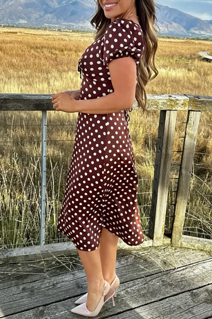 Casual Polka Dot V-Neck Dress