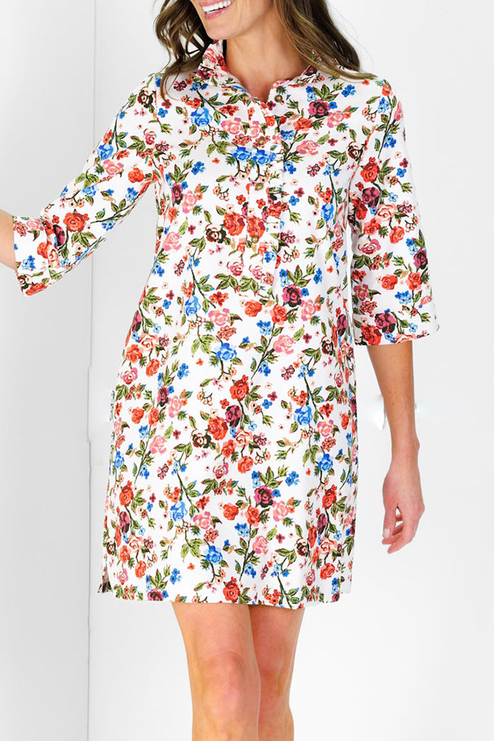 Ruffled Collar Rose Shirt Dress