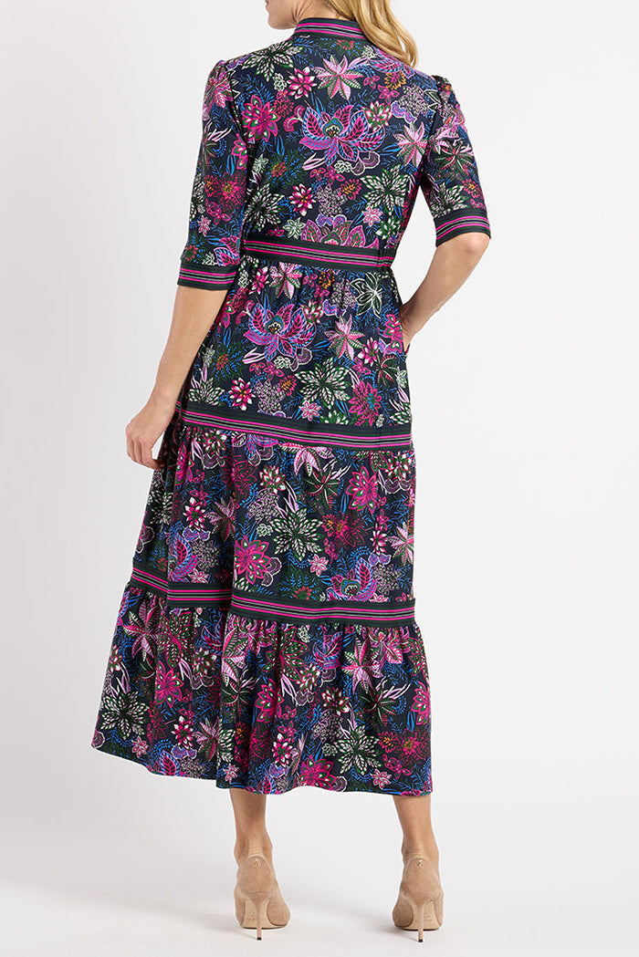 Floral Puff Shoulder Pocket Dress