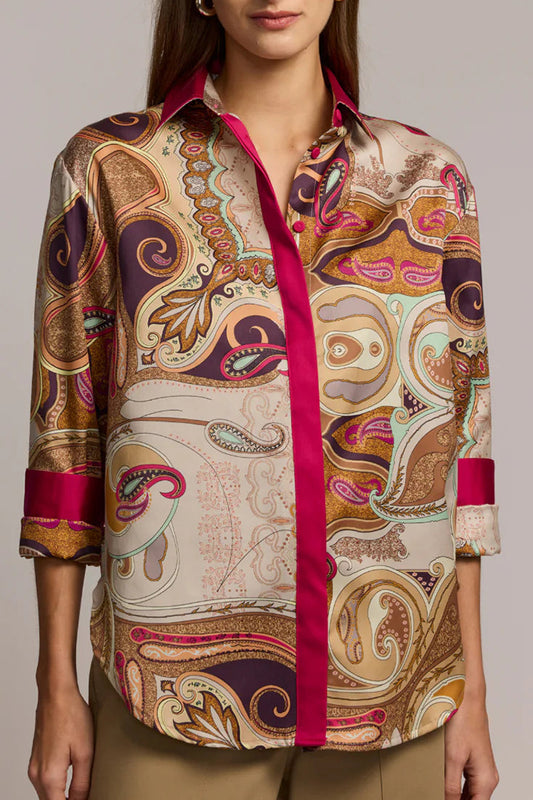 Long Sleeve Scarf Print Shirt