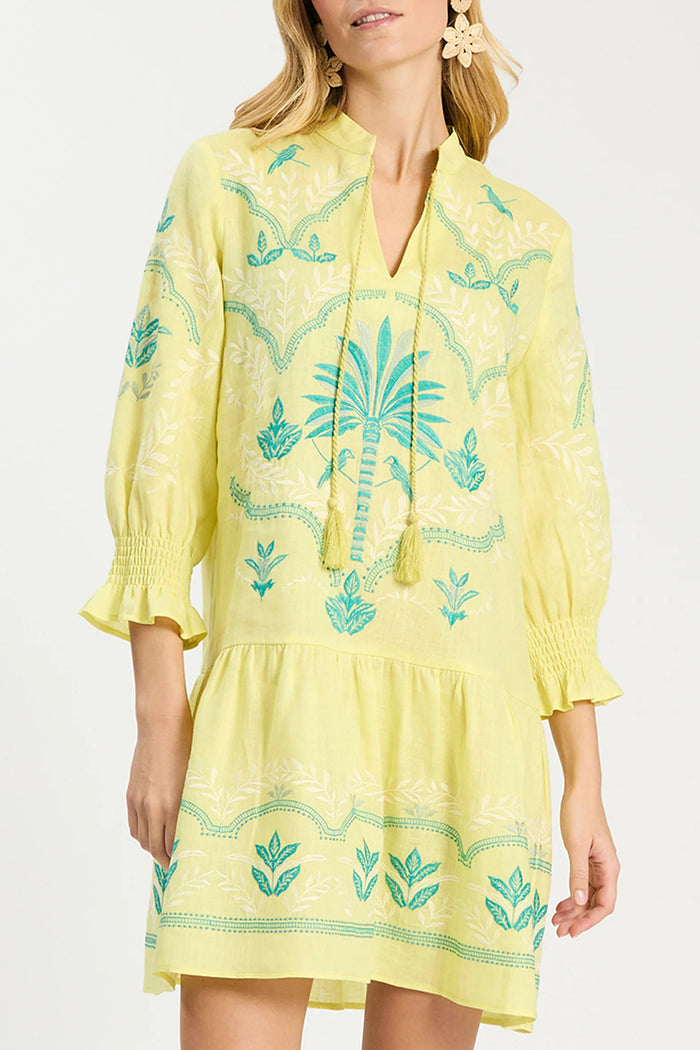 Sunny Lime Floral Tassel Tie Ruffle Dress