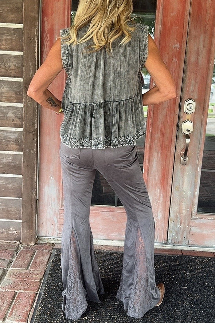 Ruffled Sleeveless Tank & Lace Flare Leg Pants Set