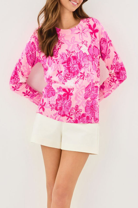 Pink Floral Pattern Sweater
