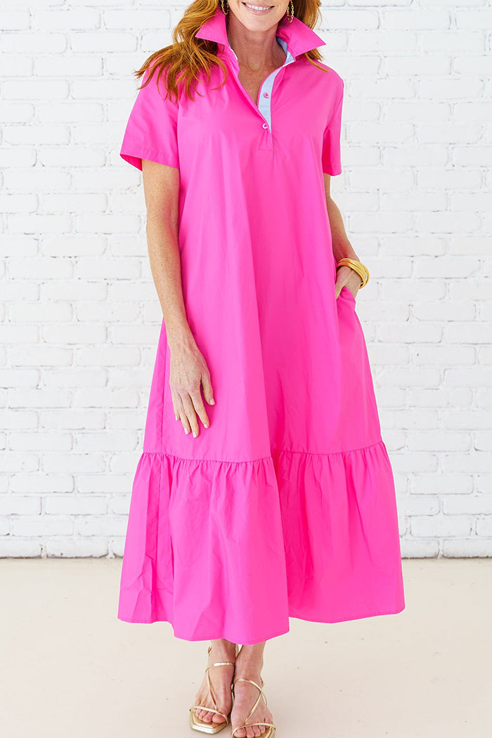 Tiered Hem Short Sleeve Pocket Dress