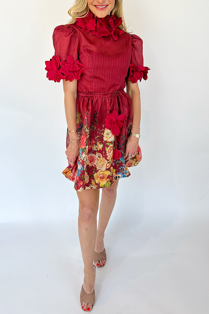 3D Mock Neck Floral  Dress