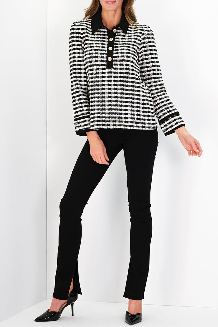 Textured Polo Neck Top