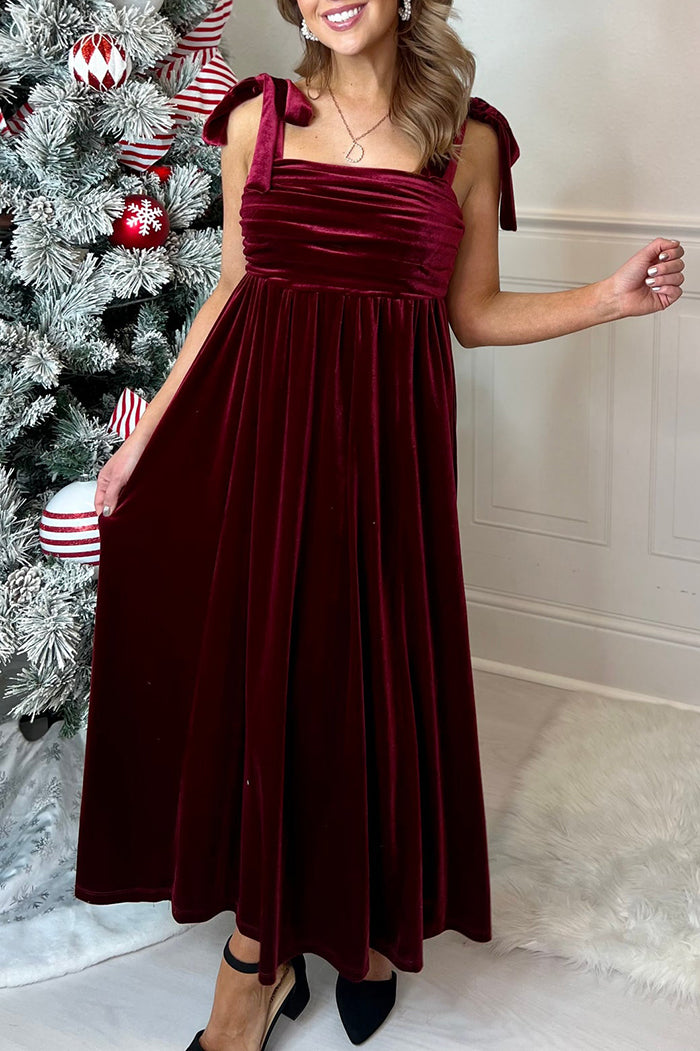 Velvet Tie Shoulder Maxi Dress