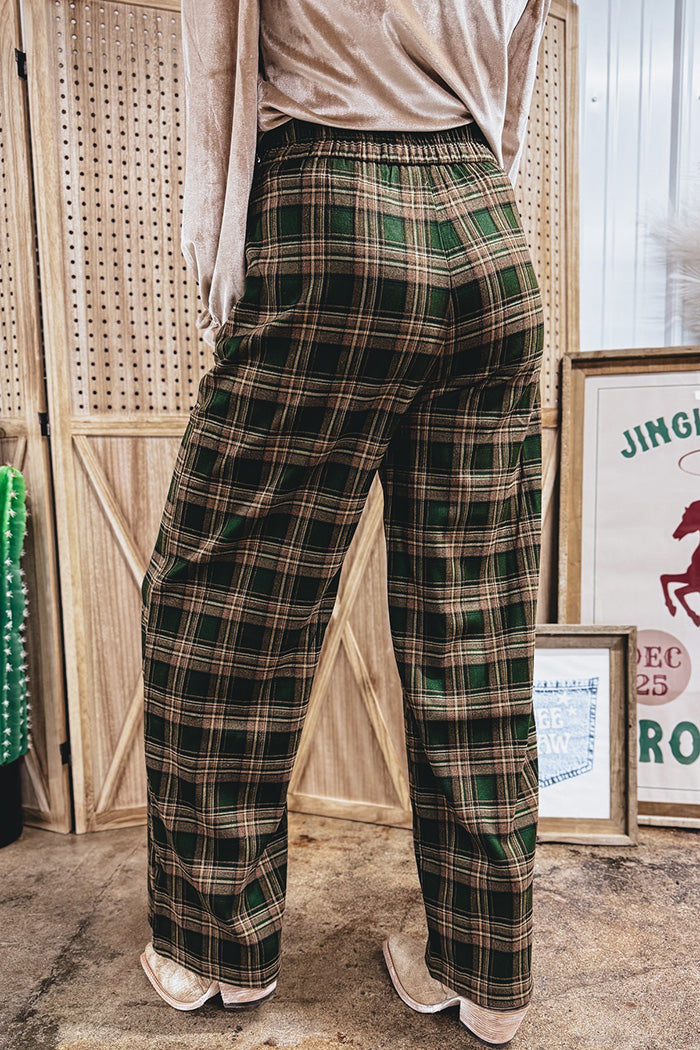 High Waist Pocket Plaid Flare Leg Pants