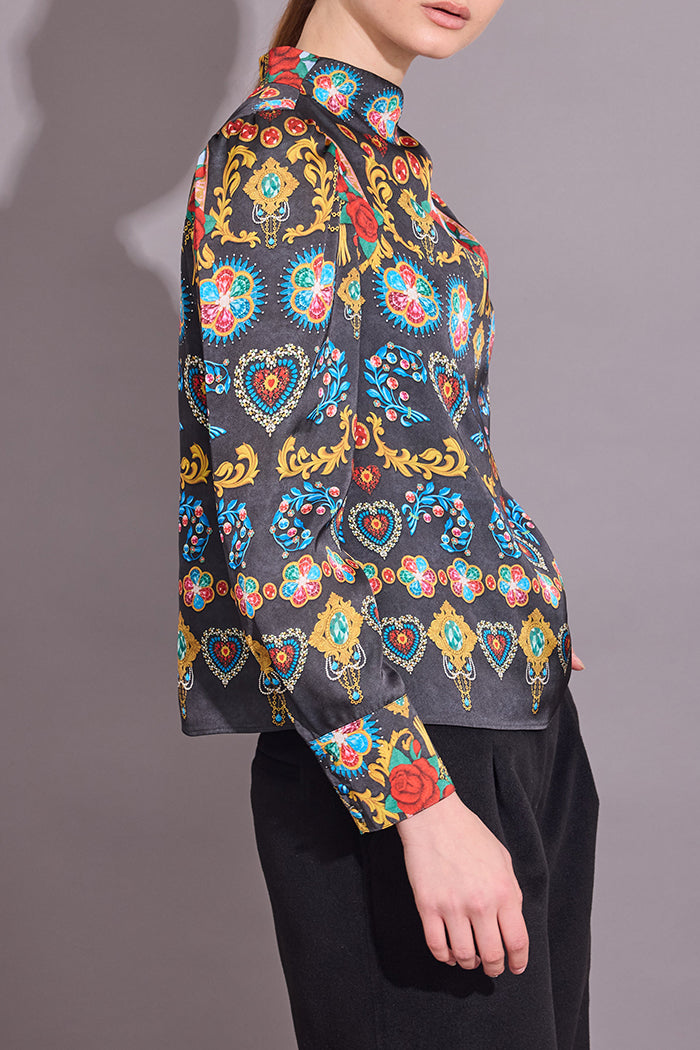 Colorful Embellished High-Collar Top