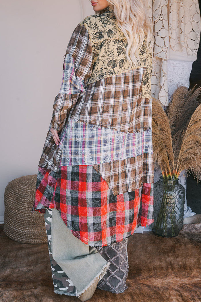 Eclectic Floral-Plaid Oversized Duster
